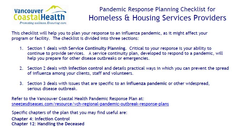 Planning Checklist for Homeless and Housing Services Providers
