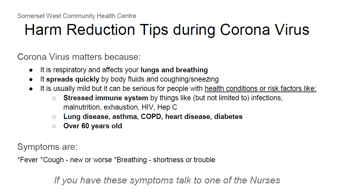Harm Reduction Tips During Corona Virus