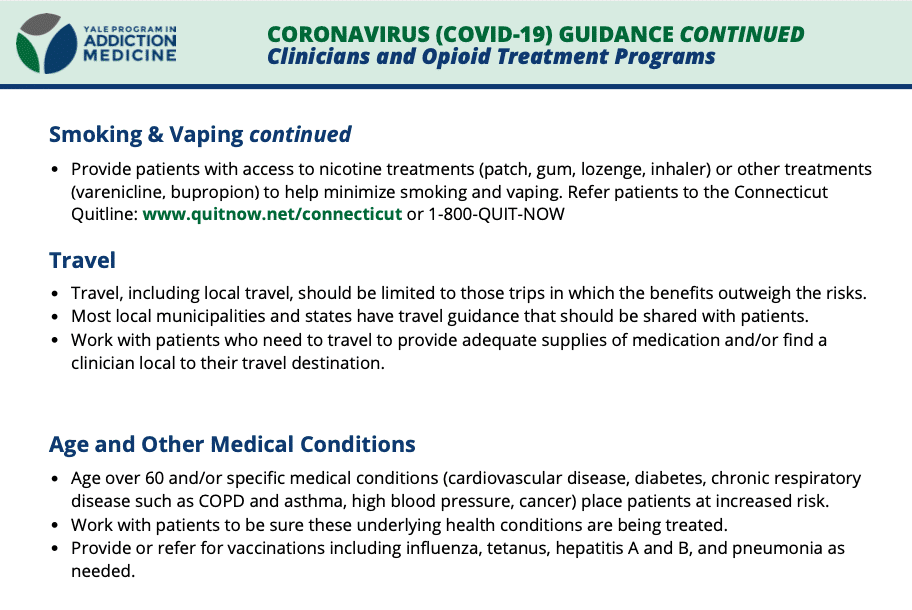 COVID-19 Guidance for Clinicians & Opioid Treatment Programs