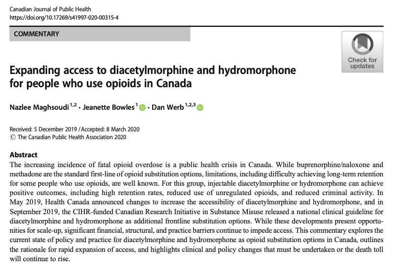 Expanding access to diacetylmorphine & hydromorphone in Canada