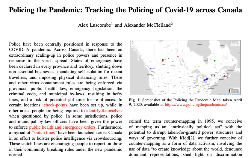Policing the Pandemic: Tracking the Policing of Covid-19 across Canada