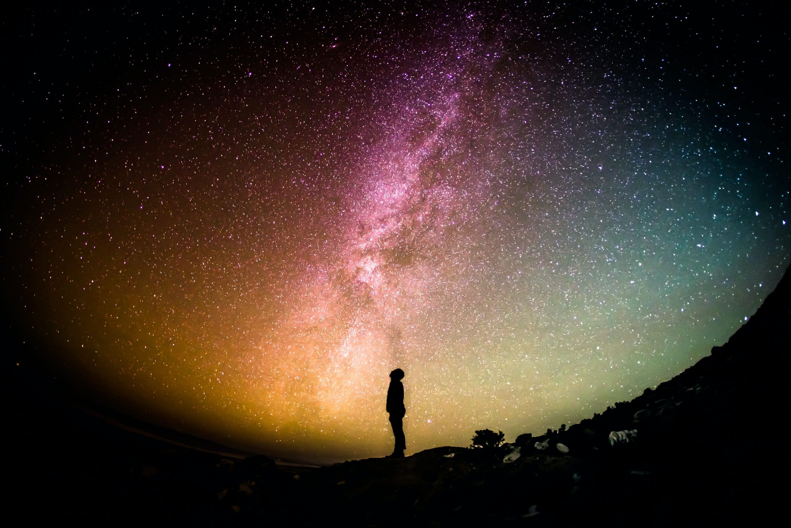 Man looking up into space