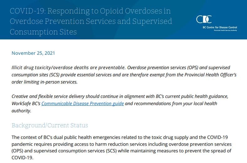 COVID-19: Responding to  Overdoses in OPS and SCS